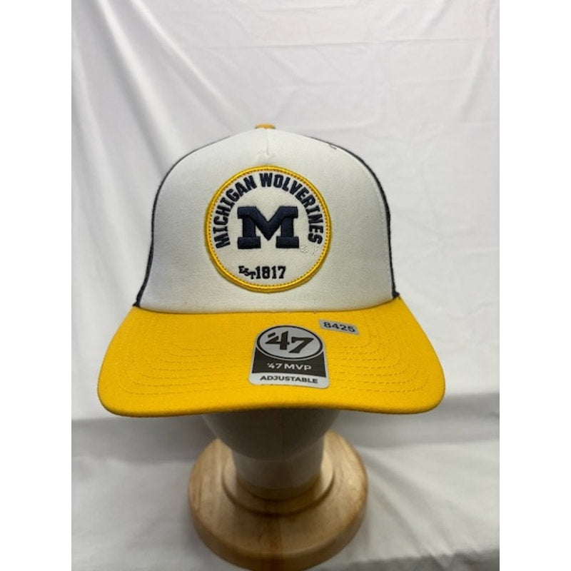 47 Brand Trucker Hat Michigan Wolverines NCAA Mesh Snapback Gray Yellow OSFA