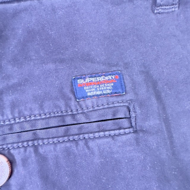 Superdry International Chino Shorts Flat Front Canvas Midnight Navy Mens 38