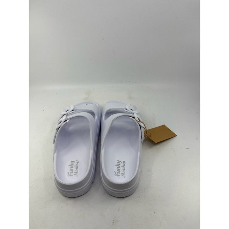 FUNKYMONKEY Comfort Slides Double Buckle EVA Flat Sandals White Womens Sz 7