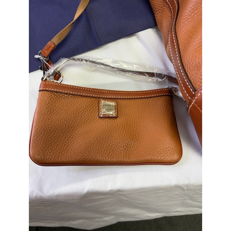 Dooney & Bourke Pebble Leather Tote Bag Set Shoulder Bag w/ Wristlet Brown