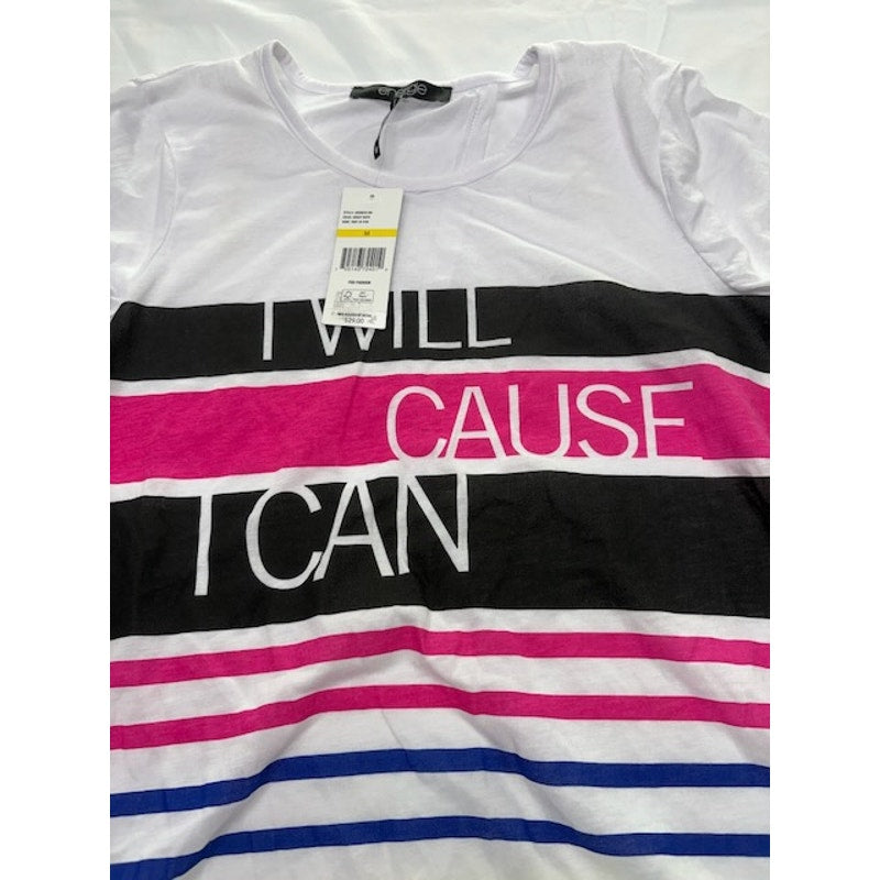 Energie Tee Top Surplice-Back Striped Graphic Front White Womens Size M