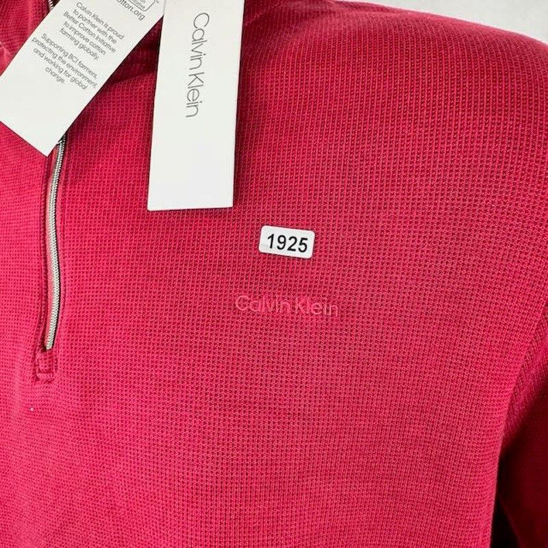 Calvin Klein Quarter Zip Birdseye Sweatshirt Liquid Touch Deep Lava Mens Size S