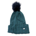 Knit Beanie Hat Faux Fur Pom Pom Chunky Winter Cap Women Teal One Size