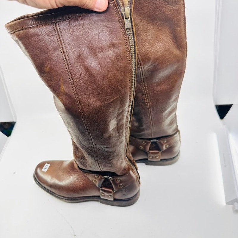 Frye Phillip Harness Riding Dress Boots 76850 Leather Brown Womens Size 6B