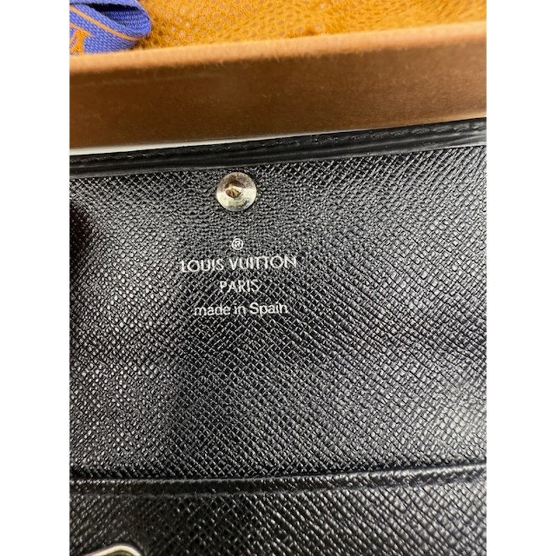 Louis Vuitton Leather Black Wallet + With Box and Dust Bag Black
