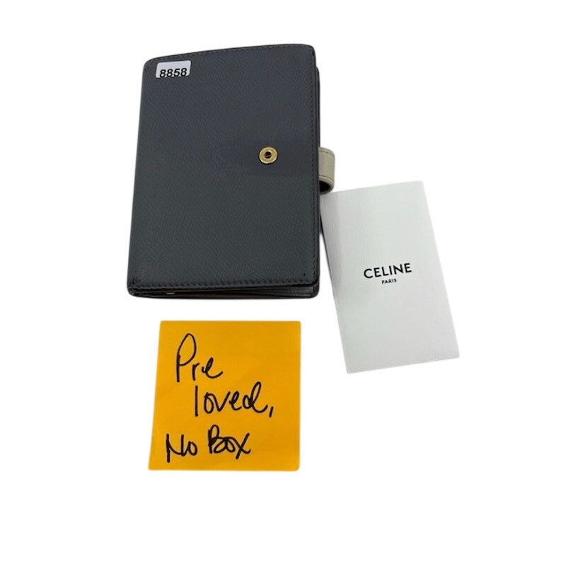 Celine Leather Medium Strap Wallet Card Organizer Snap Closure Gray Womens