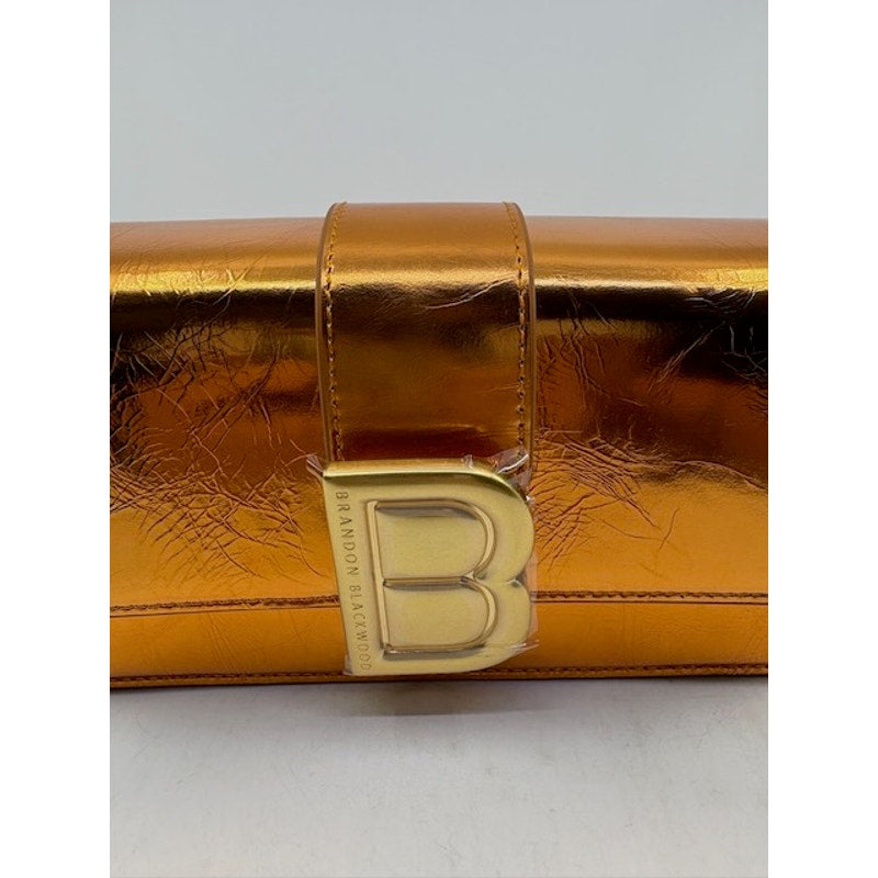 Brandon Blackwood Nia Bag B Logo Leather Crossbody Metallic Orange Medium