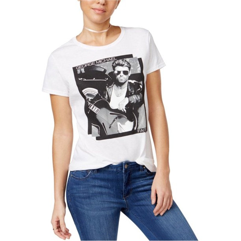 George Michael Graphic T-Shirt Short Sleeve Crewneck Cotton White Womens XS