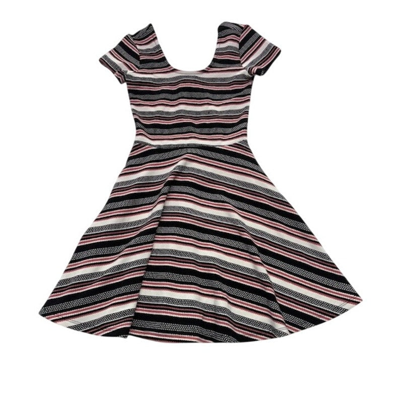 Dance Gold Fit & Flare Dress Scoop Neck Stretch Striped Multicolor Womens Sz XS