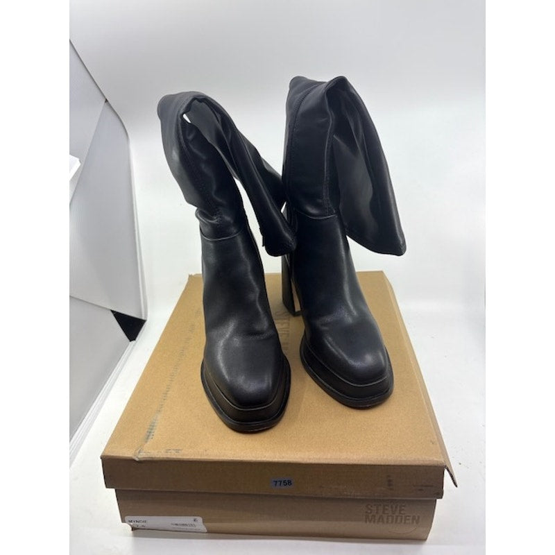 Steve Madden Myndie Knee-High Platform Boots Vegan Leather Black Womens Size 7.5