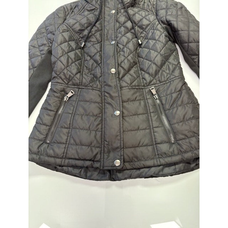 Sebby Hooded Water-Resistant Diamond Quilted Hooded Coat Black Womens Size S