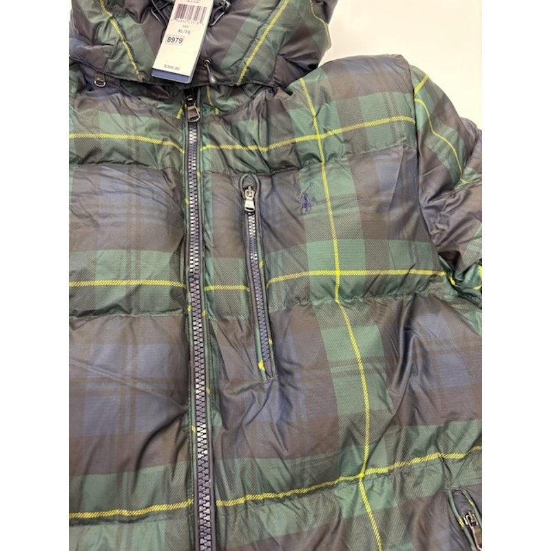 POLO Ralph Lauren Plaid Down Filled Hooded Puffer Jacket Green/Multi Mens XL