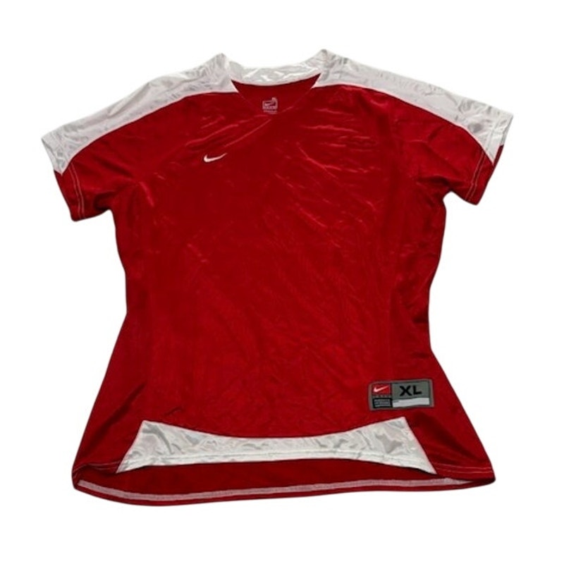 Nike Soccer Jersey Shirt Short Sleeve V-Neck Pullover Red/White Womens Sz XL