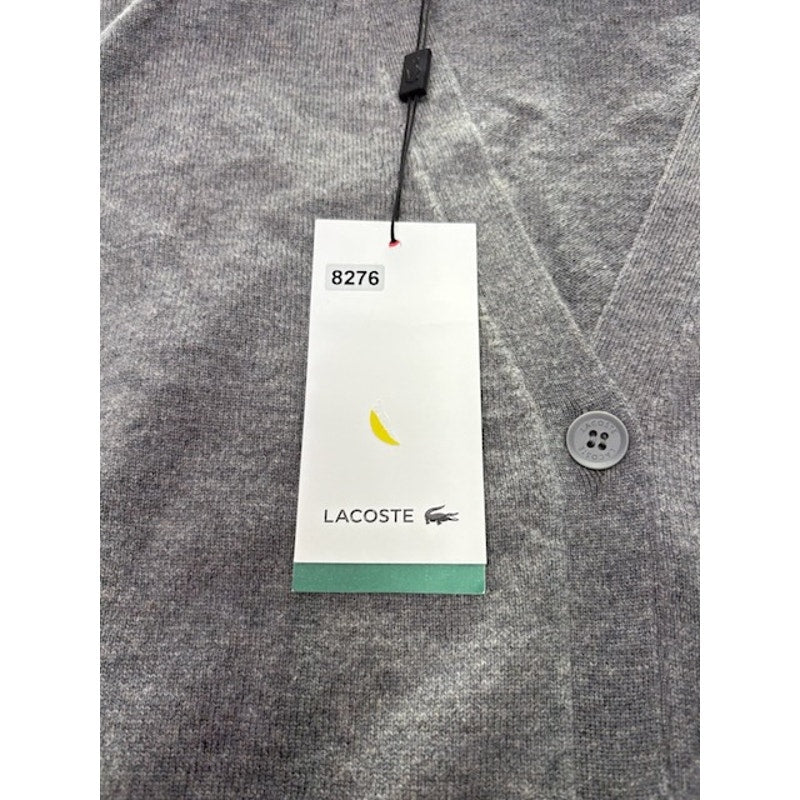 Lacoste Cardigan Sweater Low Cut V-Neck Button-Up Heather Agate Mens Size 36