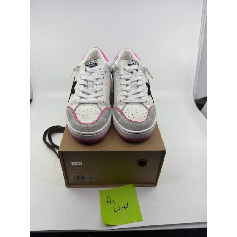Vintage Havana Perforated Leather Sneakers Lace-Up Shoes White Pink Womens Sz 8