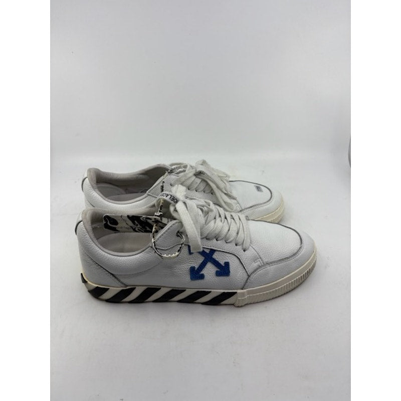 Off-White Vulcanized Low Top Sneaker Lace-Up Leather Shoes White Blue Mens Sz 44