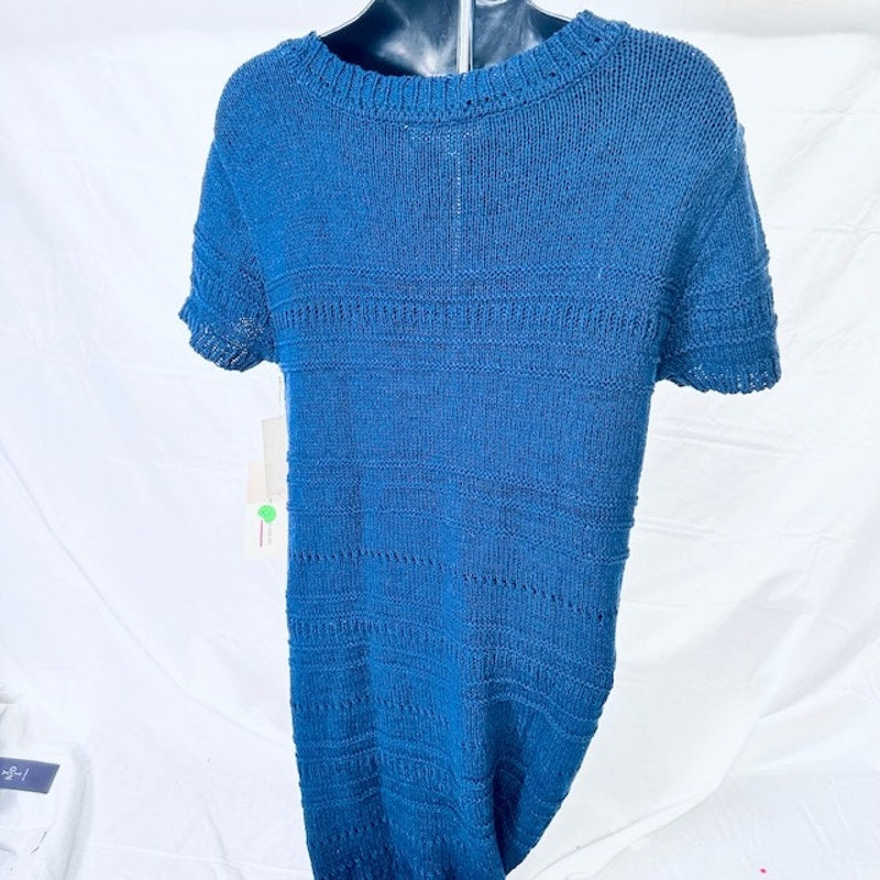 Turo By Vince Camuto Tunic Sweater Short Sleeves Knit Blue Womens Small