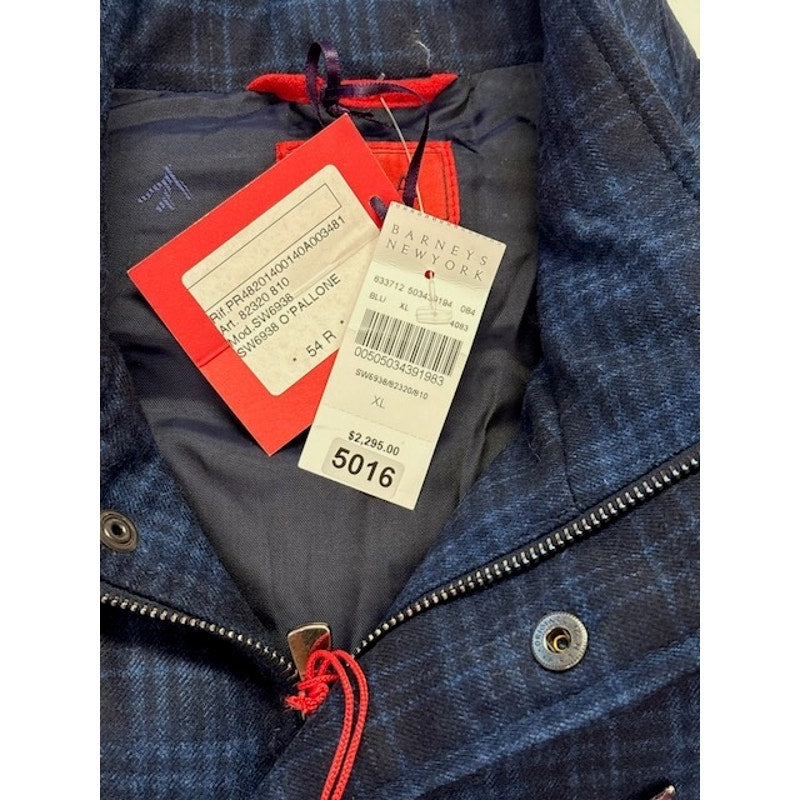 Isaia O'Pallone Quilted Plaid Down Puffer Vest Blue/Black Mens Size 54R