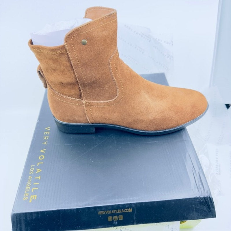 Very Volatile Ankle Boots Jericho Zip-Up Heel Suede Cognac Brown Womens 8.5