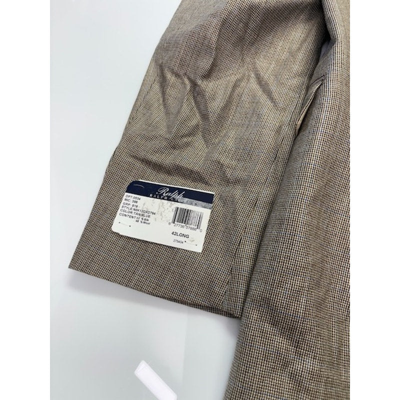 Ralph by Ralph Lauren Blazer Houndstooth Two Button Tan/Blue Mens Size 42L