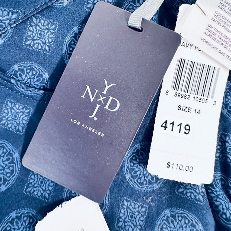 NYDJ Clarissa Ankle Jeans Lift Tuck Technology Pendant Print Blue Womens 14