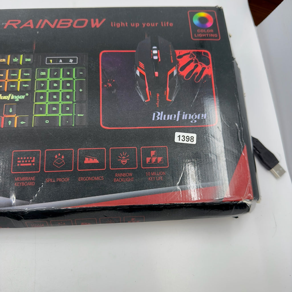 BlueFinger RGB Gaming Keyboard & Backlit Mouse Combo, USB Wired Gaming Set