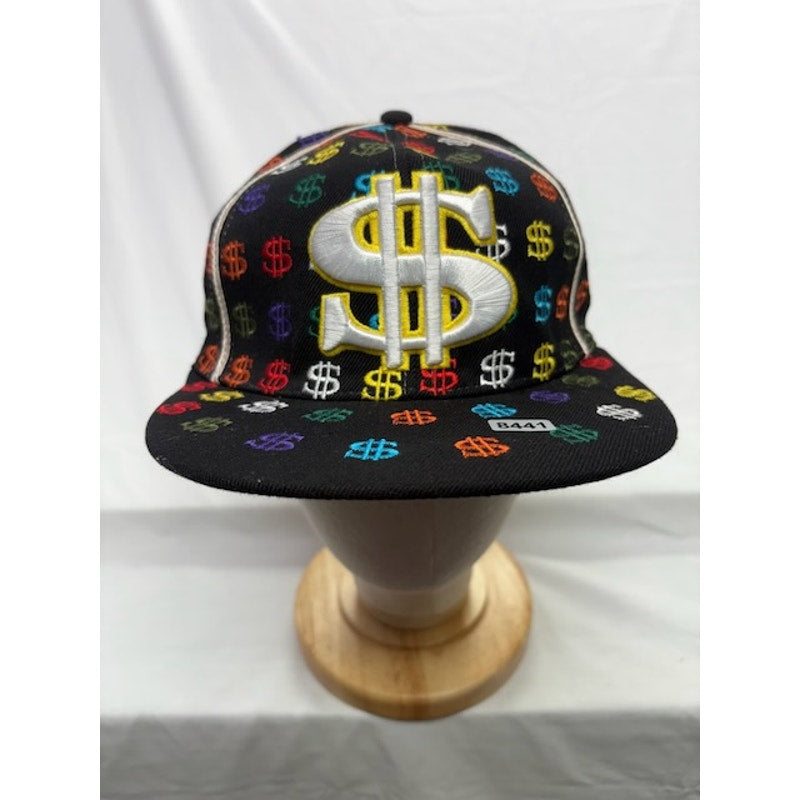 Phat Headz Flat Brim Baseball Hat Dollar Sign All Print Black Unisex Size 7 1/2