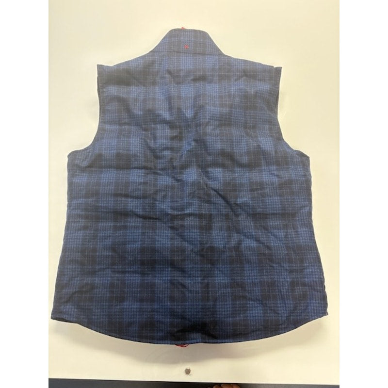 Isaia O'Pallone Quilted Plaid Down Puffer Vest Blue/Black Mens Size 54R