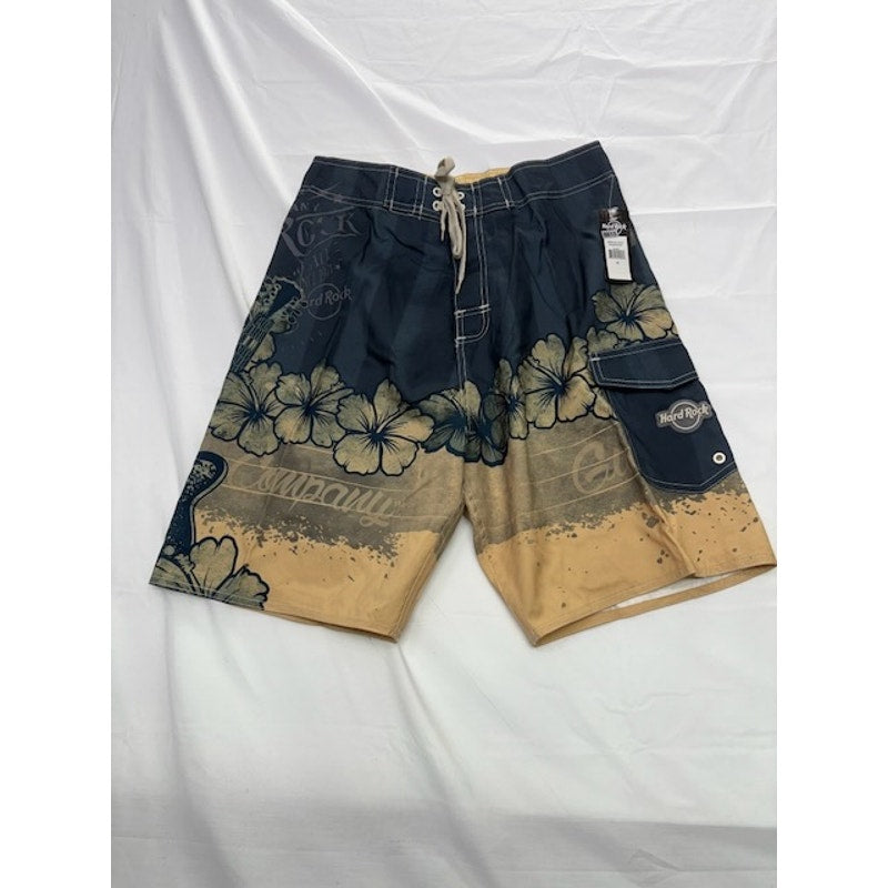 Hard Rock Cafe Hibiscus Citro Boardshorts Surf Swim Floral Blue Mens Size 30