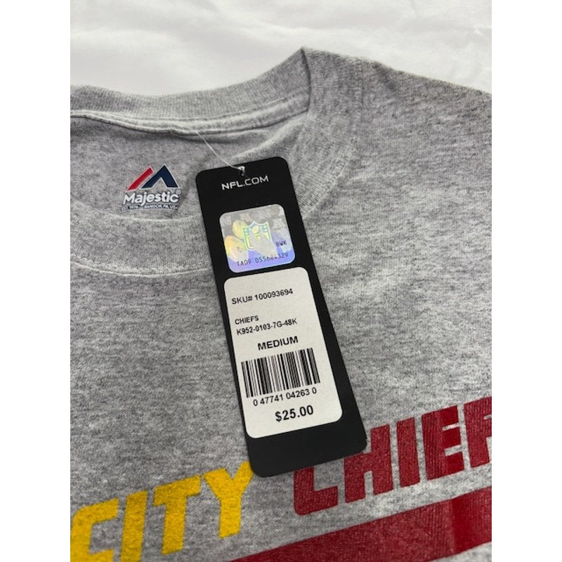 Majestic NFL Kansas City Chiefs T-Shirt Short Sleeve Grey Mens Size Medium