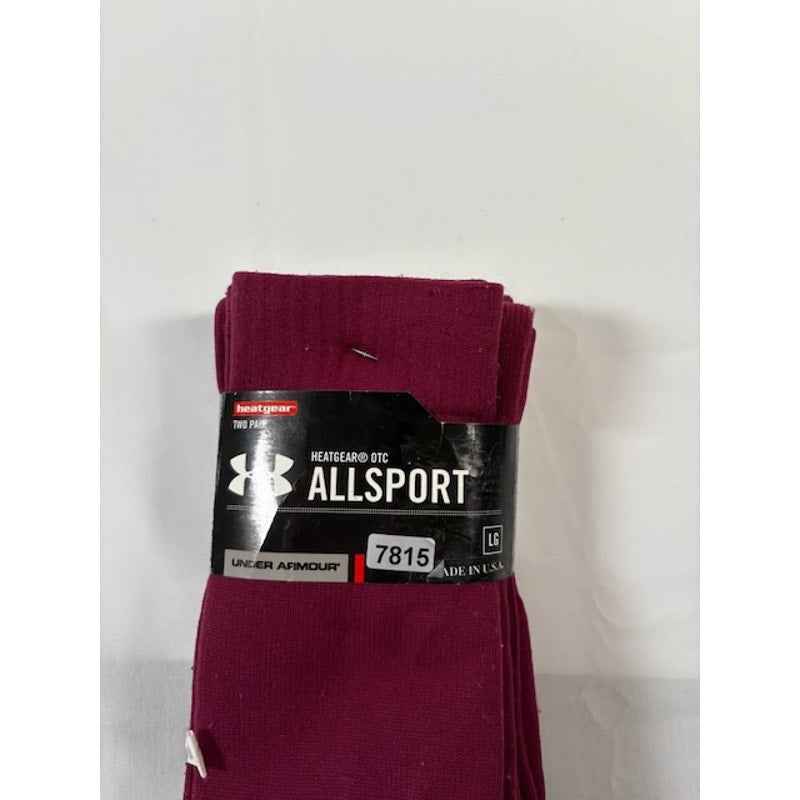2 Pairs Under Armour HeatGear Team OTC AllSport Socks Maroon Adult Size L