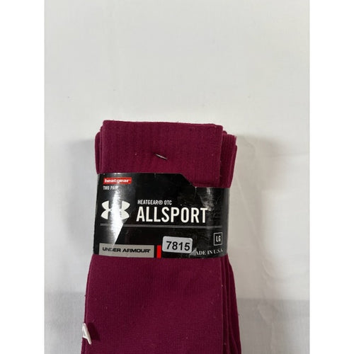2 Pairs Under Armour HeatGear Team OTC AllSport Socks Maroon Adult Size L