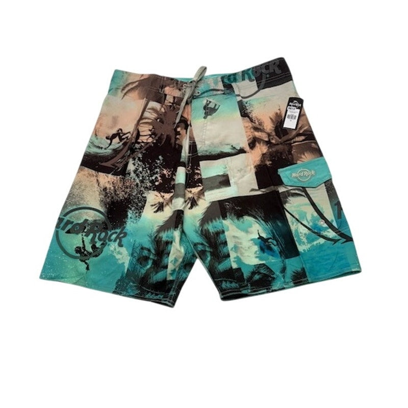 Hard Rock Cafe Photo Surf Collage Swim Boardshorts Multicolor Mens Size 36