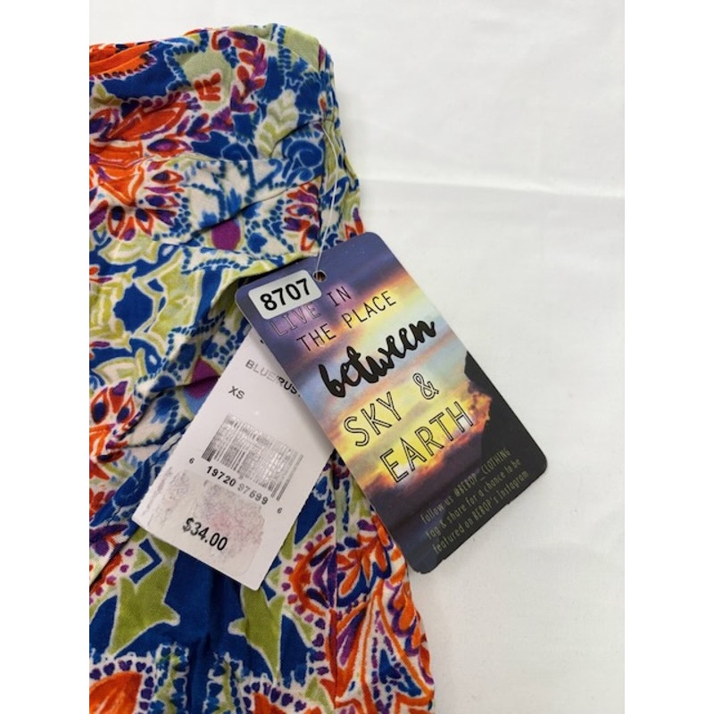 Be Bop Pull-On Floral Skort Mid Rise Rayon Blue/Rust Womens Juniors Size XS