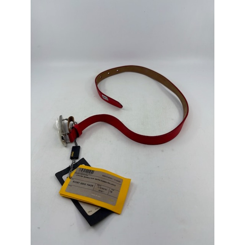 FENDI Cintura Mini Solitaire Nappa Rosso Red Palladio Leather Belt Size 85