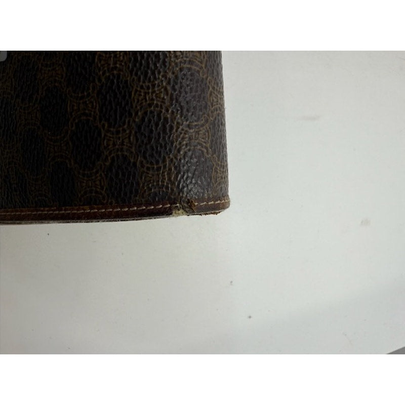 Celine Vintage Printed Long Wallet Leather Snap Closure Dark Brown Womens