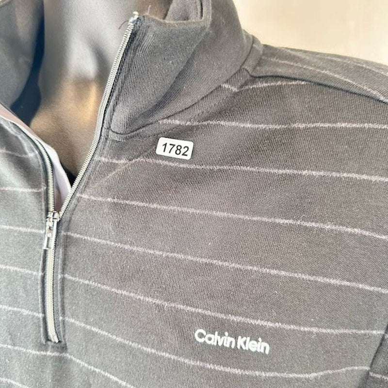 Calvin Klein Quarter-Zip Sweatshirt Liquid Touch Regular Fit Stripe Gray Mens M