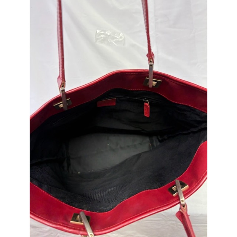 GUCCI GG Canvas Leather Open Top Vintage Tote Bag Gold-Tone Hardware Brown/Red