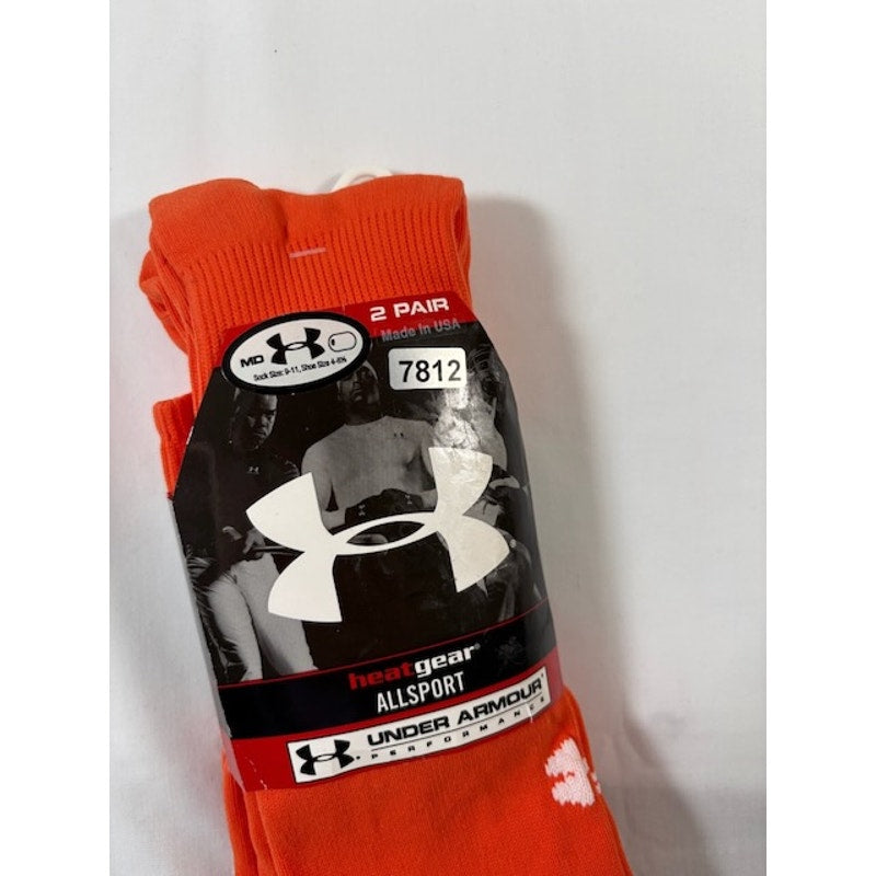 2 Pairs Under Armour Performance HeatGear AllSports Socks Orange Size 9-11
