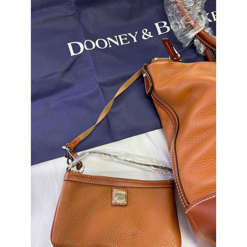Dooney & Bourke Pebble Leather Tote Bag Set Shoulder Bag w/ Wristlet Brown
