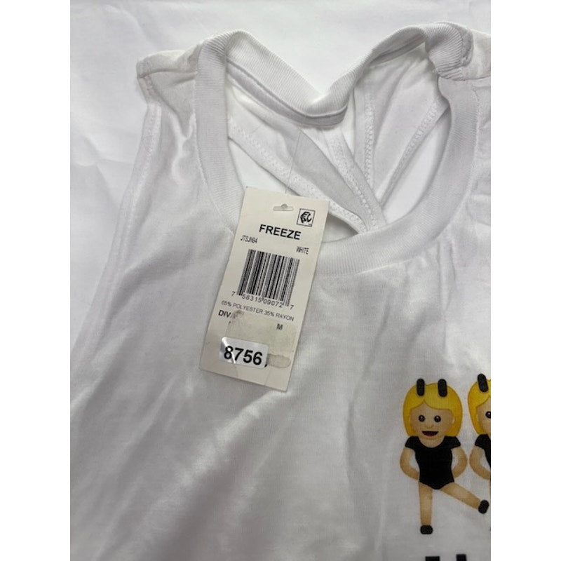 Freeze Diva Graphic Criss-Cross Back Tank Top Crewneck White Womens Size M