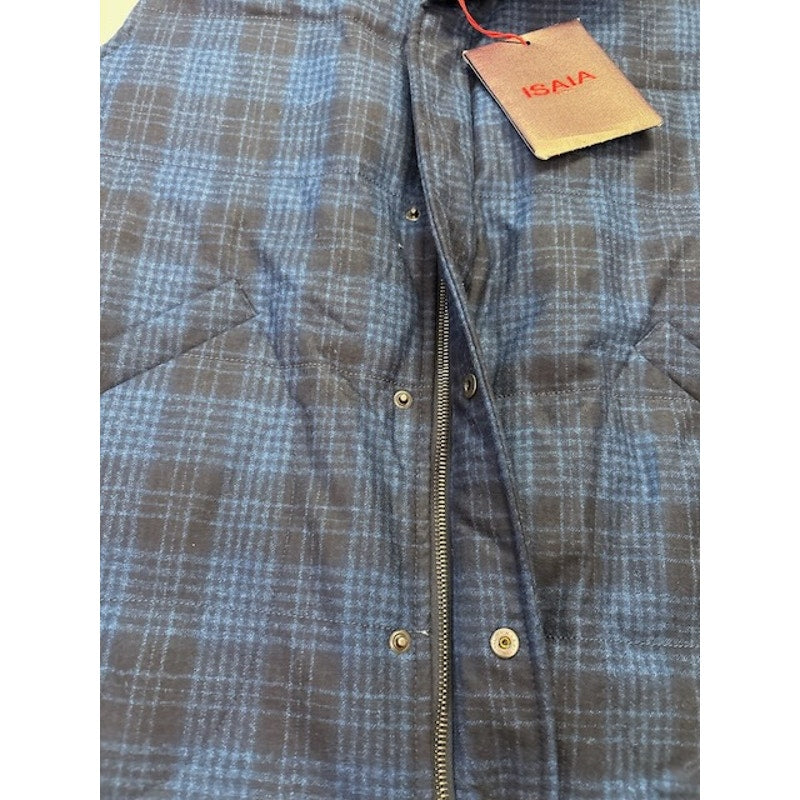 Isaia O'Pallone Quilted Plaid Down Puffer Vest Blue/Black Mens Size 54R