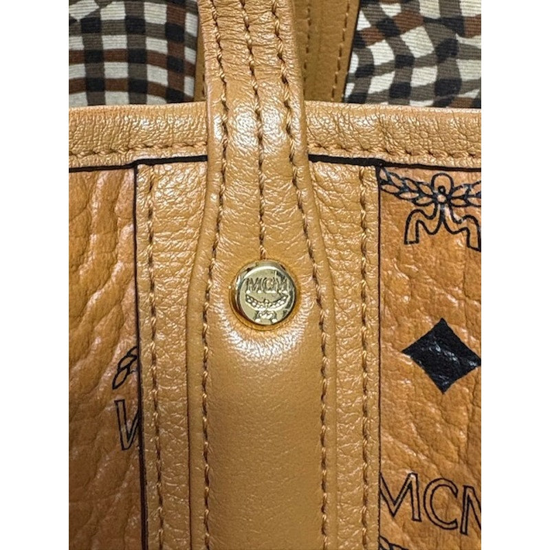 MCM Liz Reversible Visetos Cognac Shopper Tote Bag With Wallet Set Brown Large