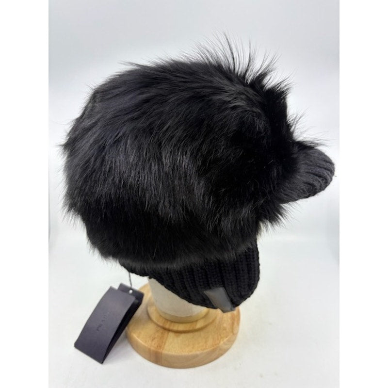 PRADA Fur Trapper Hat Ear Flap Winter Cap Authentic Black Unisex Size XL