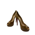 Christian Louboutin Python Pumps Platform Peep Toe Leather Tan Womens Size 36