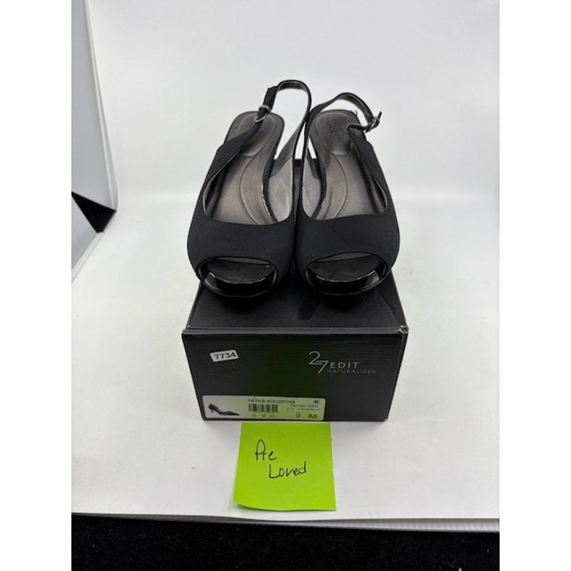 Naturalizer 27 Edit Faith Slingback Pumps Open Toe Slip-On Black Womens Size 9 M