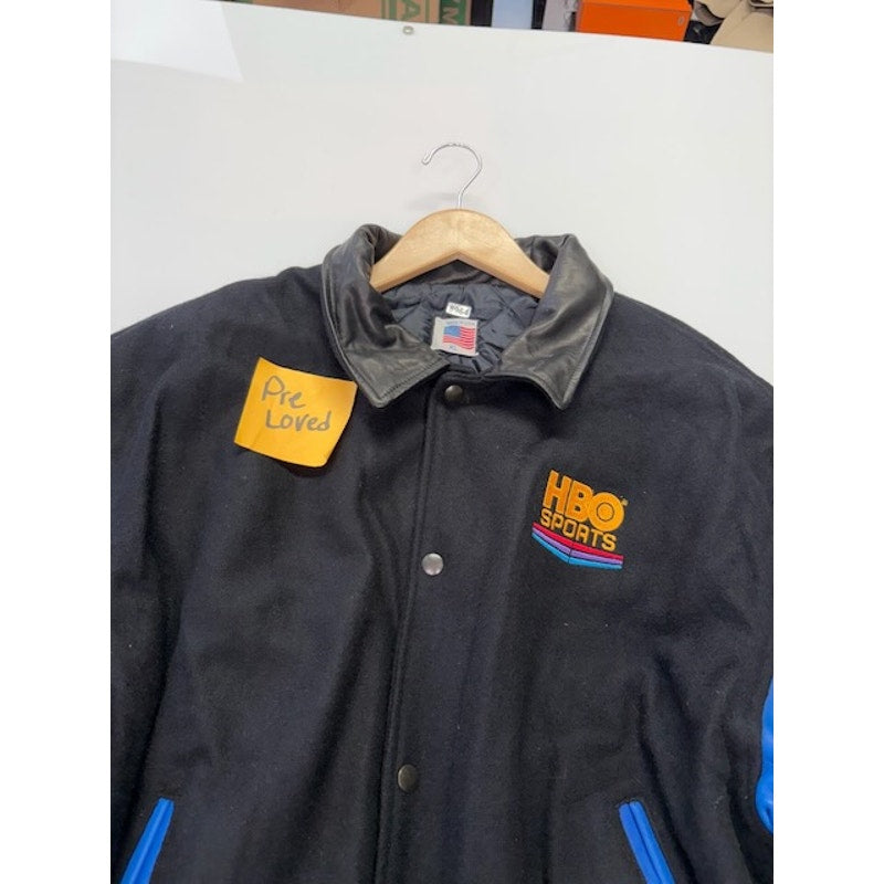 Genesis HBO Sports World Championship Boxing Leather Jacket Black/Blue Mens XL