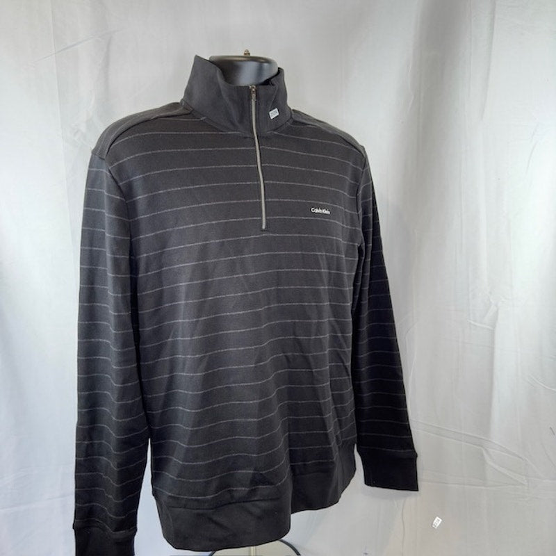 Calvin Klein Pullover Sweater Long Sleeve Quarter Zip Striped Gray Mens Size M