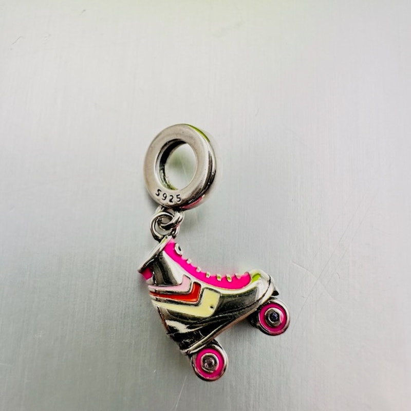 Roller Skate Shoes Dangle Charm Pendant 925 Sterling Silver