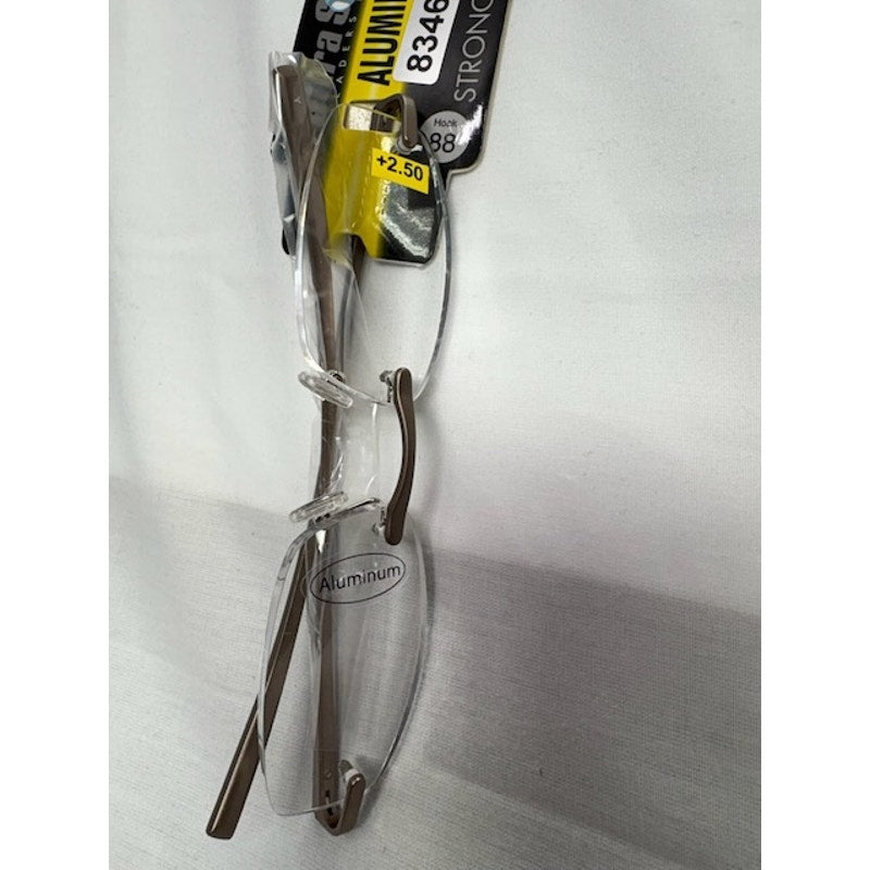 Ultra Spex Rimless Aluminum Reading Glasses +2.50 Strong Lightweight Grey